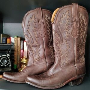 Cowboy Boots with flame design, leather uppers and soles